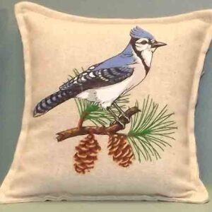 Blue Jay on bough pillow