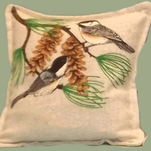 Chickadee With Pinecones Pillow - 6" x 6"